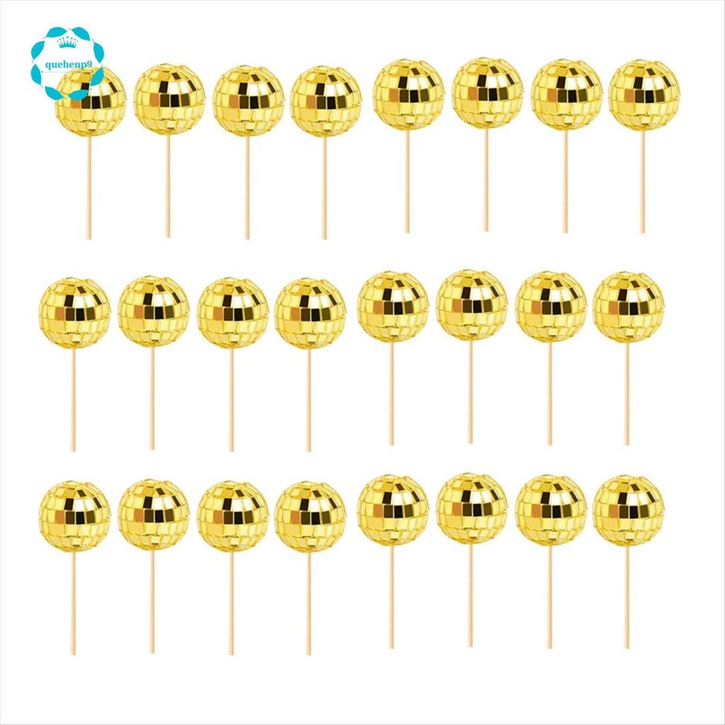 24 Chiếc Disco Ball Cupcake Toppers Disco Ball Cupcake Chọn Gương Phản Quang Bóng Bánh Toppers Trang