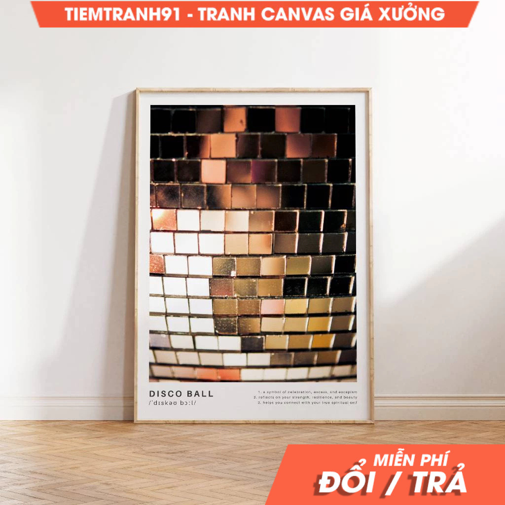Tranh treo tường, Golden Disco Ball Poster Shiny Mirrorball Wall Art Spiritual Disco Ball Festive Di