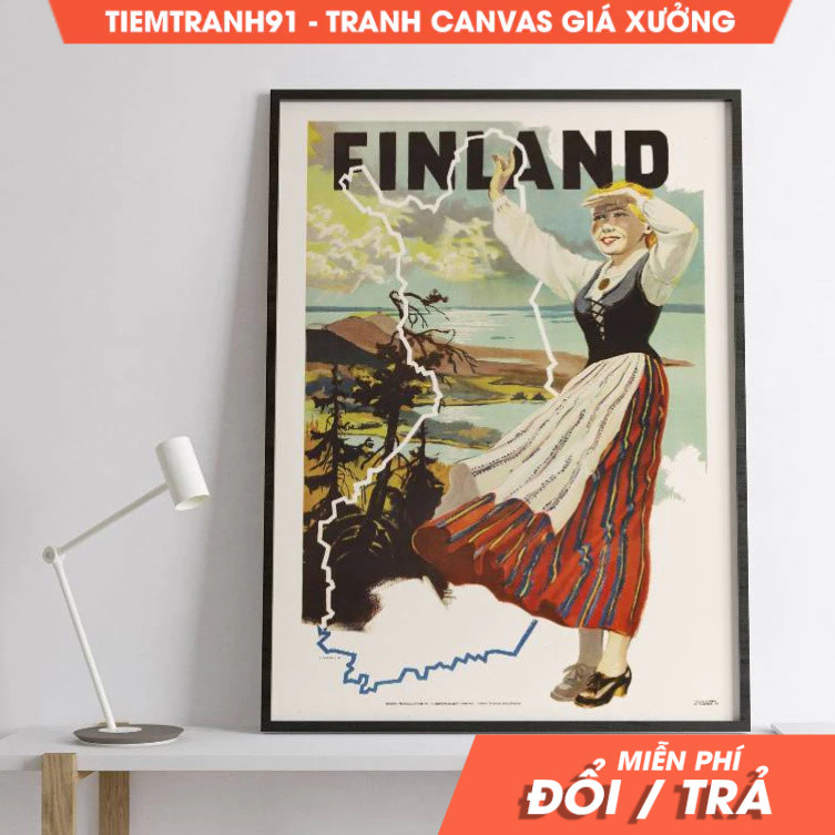 Tranh treo tường, Vintage Travel Finland Captivating Finnish Girl in Traditional Clothes - 1930s Pos