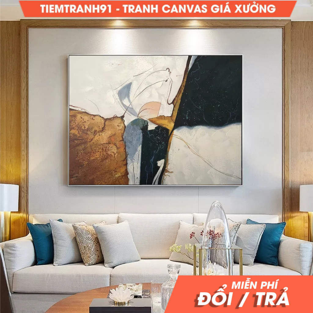 Tranh treo tường, Large Gold Abstract Painting,Blue Painting Beige Painting,Original Minimalist Abst