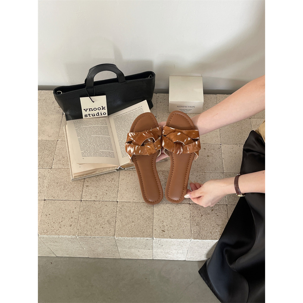 【Lamode】Giày Nữ Thời Trang 2026 Flat Horsehair Dép Nữ Giày Đế Bằng