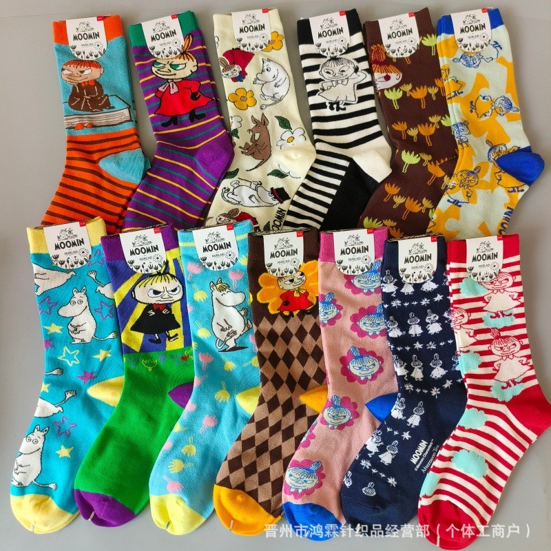 Mới moomin moomin moomin Yamei Họa Tiết Giữa Ống Nữ Tất Hoạt Hình Nhật Bản Anime Dễ Thương ins Hợp T