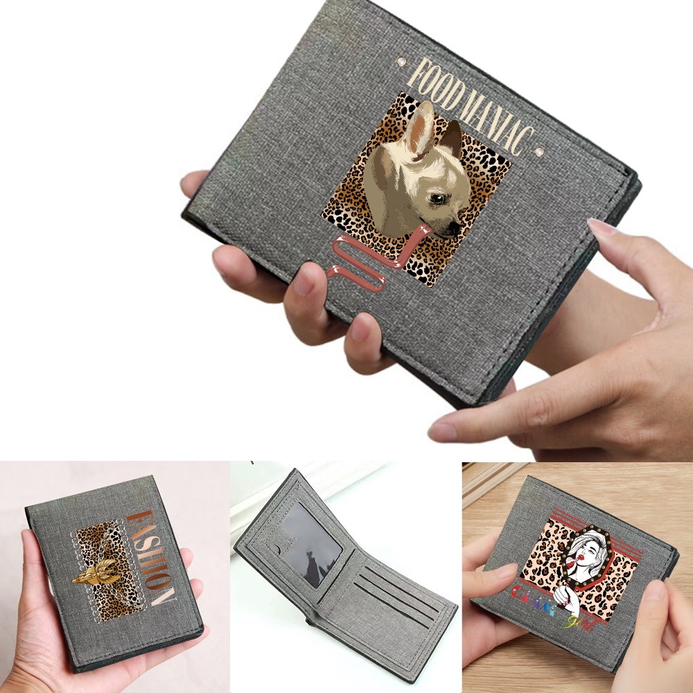Short  Wallet Women Card Clips Purses Coin Pocket Leopard  Grey Pocketbook Credit Case Bag Bank Card