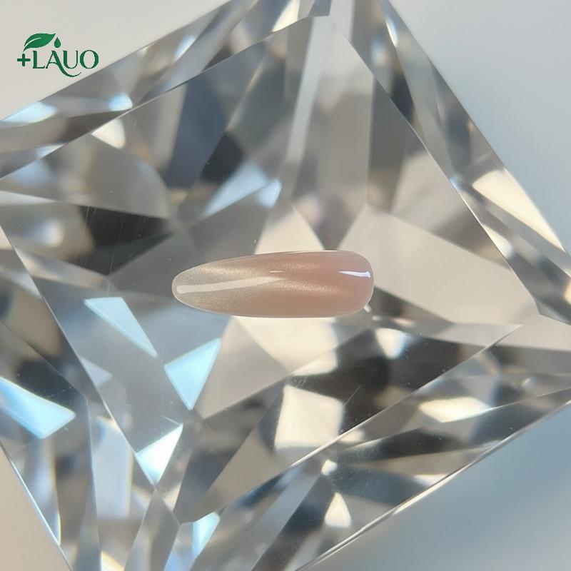 Springevenstar Solid Color Press On Nails, Ice Transparent Cat Eye Nails Handmade Nude Skin-Flatteri