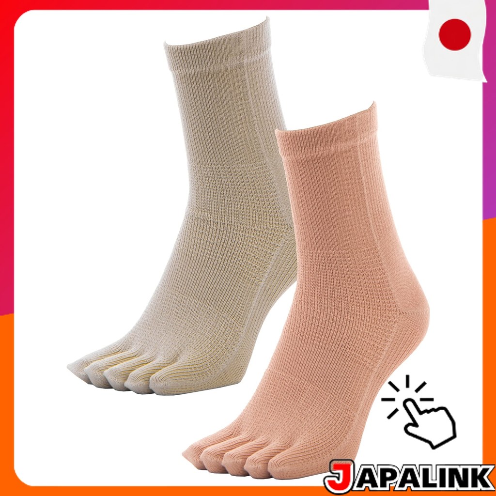 nicomako Women's 5-Finger Crew Socks Japanese Cotton Blend Plain