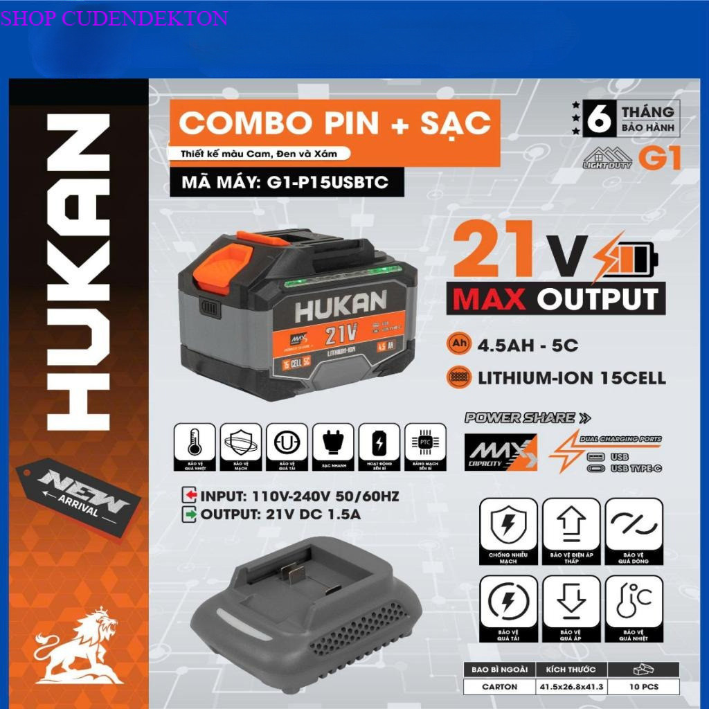 [CỔNG USB & TYPE C] Combo Phụ Kiện 15 Cell HUKAN G1-P15USBTC, Dung Lượng 4.5Ah, CUDENDEKTON