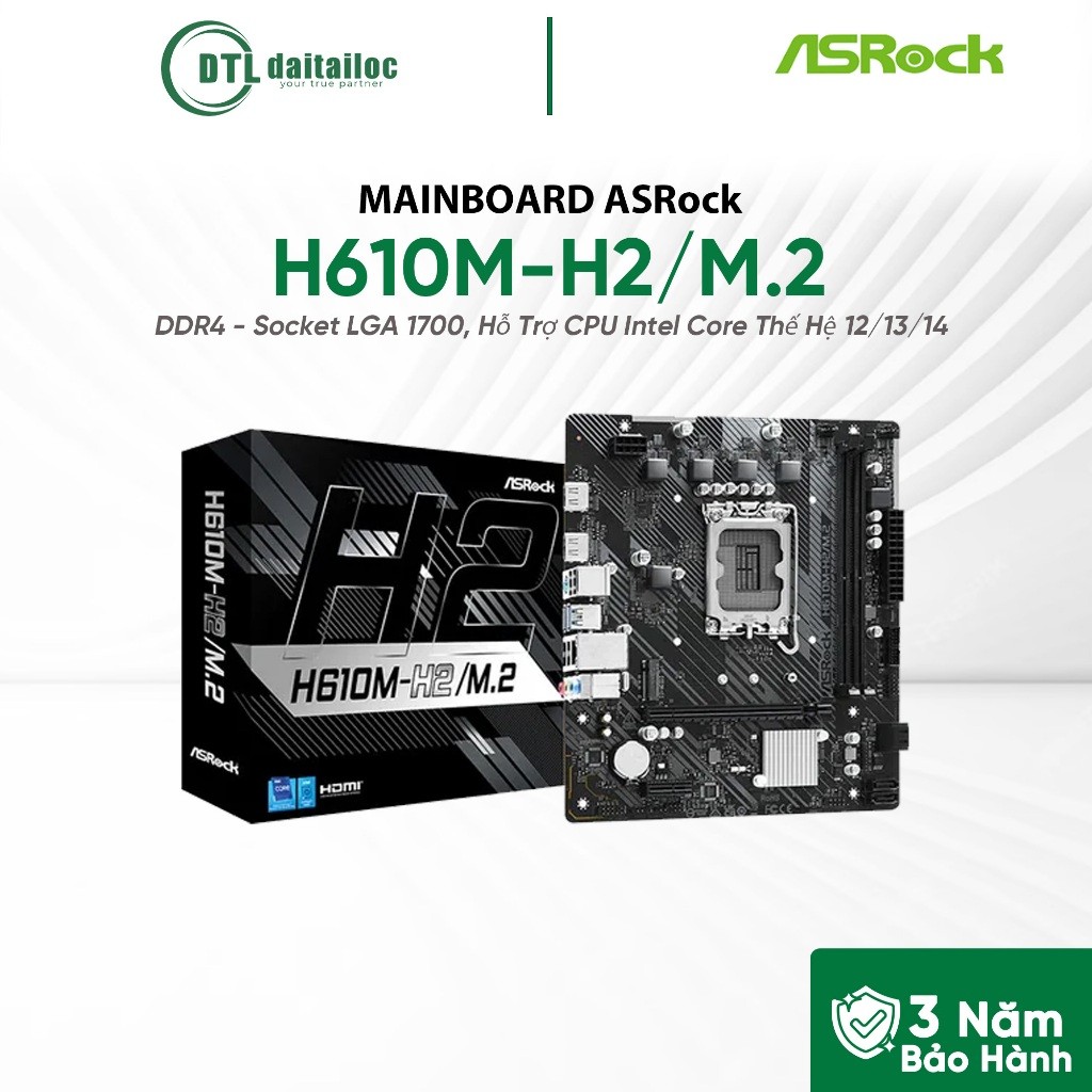 MainBoard ASRock H610M-H2/M.2 DDR4 Socket LGA 1700, Hỗ Trợ CPU Intel Core Thế Hệ 12/13/14 / Chính Hã