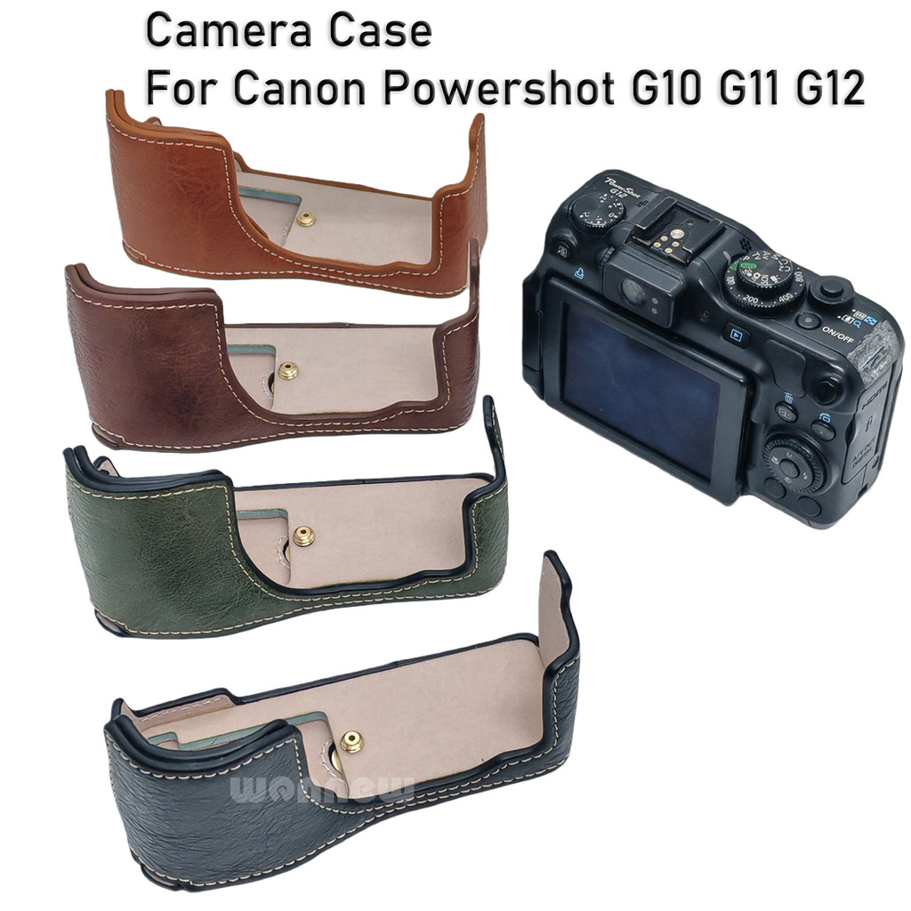 Vỏ G12 Vỏ Máy Ảnh Da PU Cho Canon Powershot G10 G11 G12 Vỏ Pin Mở