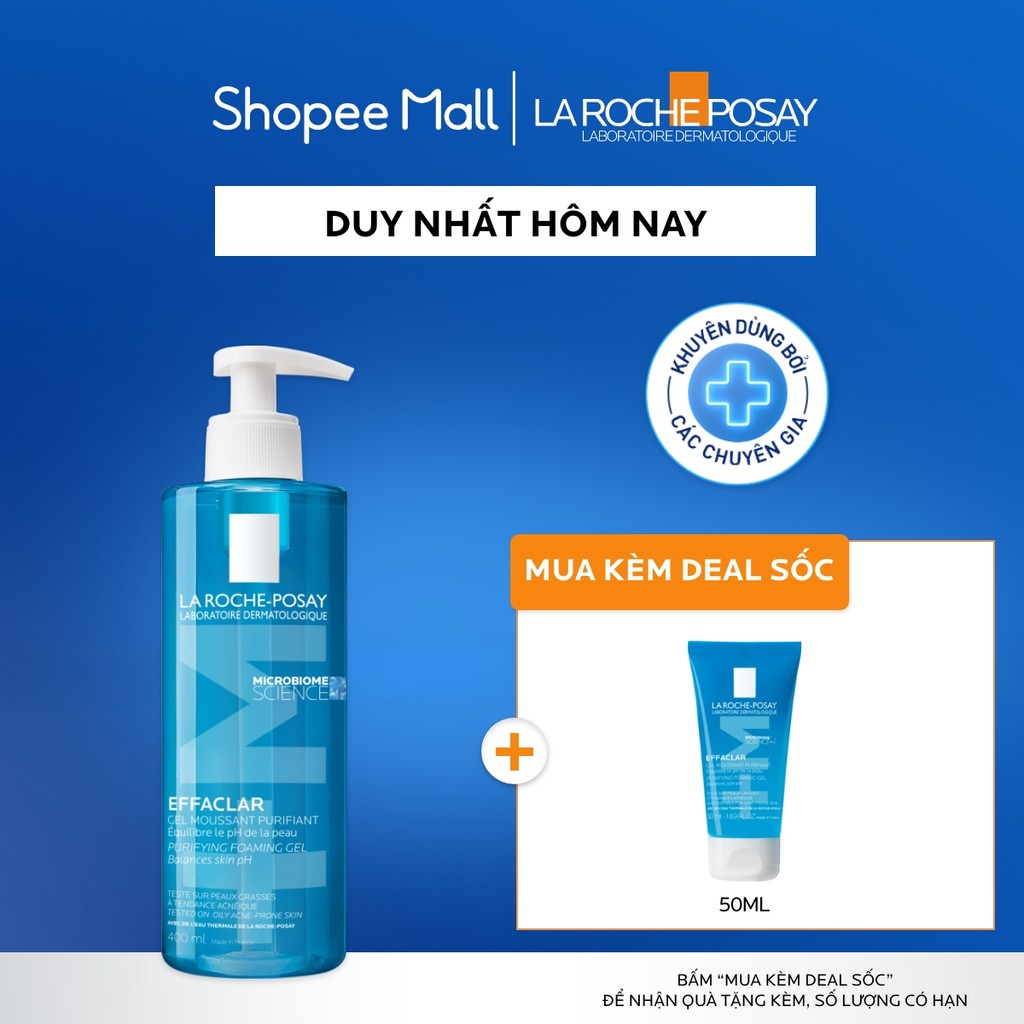 Gel rửa mặt sạch sâu giảm mụn cho da dầu mụn nhạy cảm La Roche-Posay Effaclar Foaming Gel 400ml