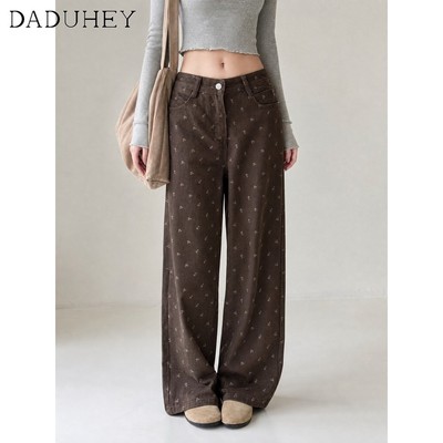DaDuHey Women's Wide-leg Jeans Korean Retro High Waist Loose Slim Lazy Pear Shape
