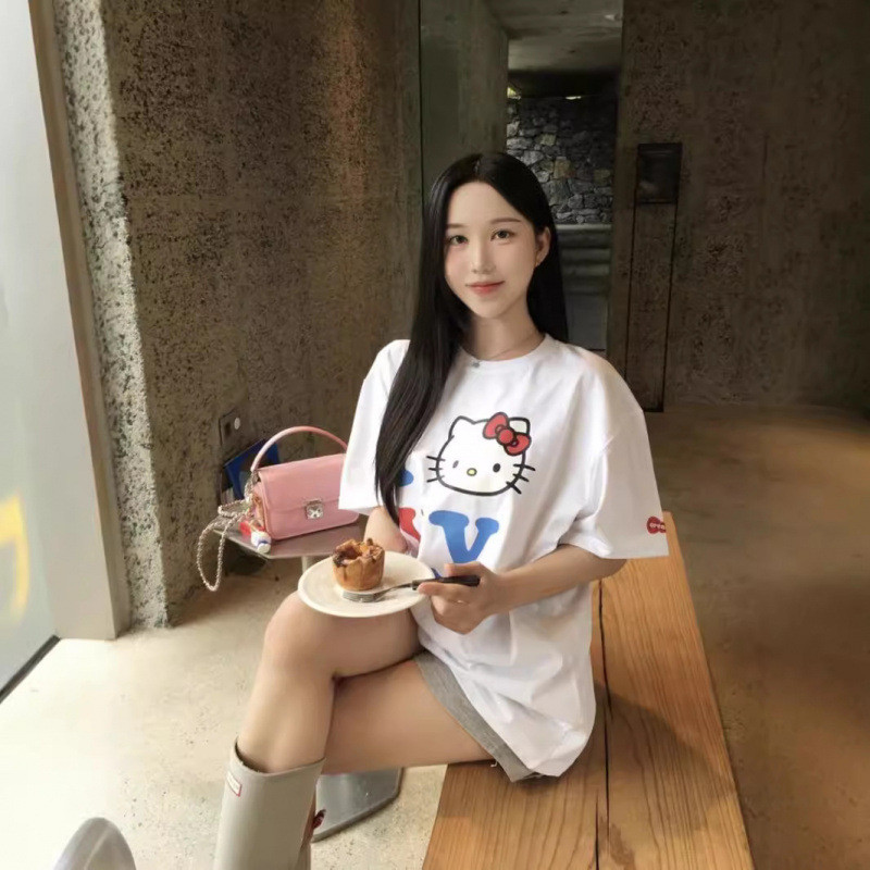 KDLH Correct Version Open yy Collaboration color-blocked short-sleeve cute loose casual shirt, same 