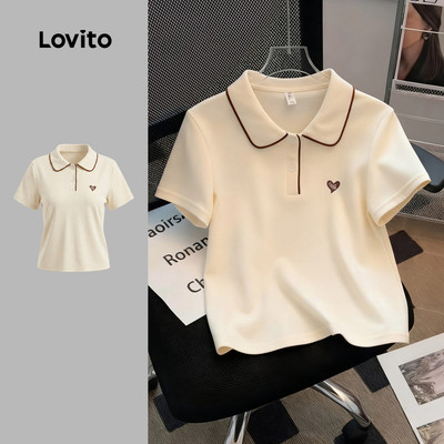 Áo thun Lovito Phong cách thường ngày phong cách viền tương phản mùa xuân/hè màu trắng cho nữ LNE109D004