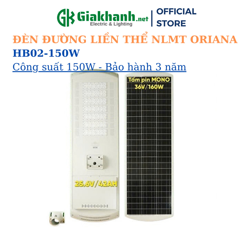 Đèn Đường Liền Thể Năng Lượng Mặt Trời Oriana HB02-150W công suất 150W - Bảo hành 3 năm