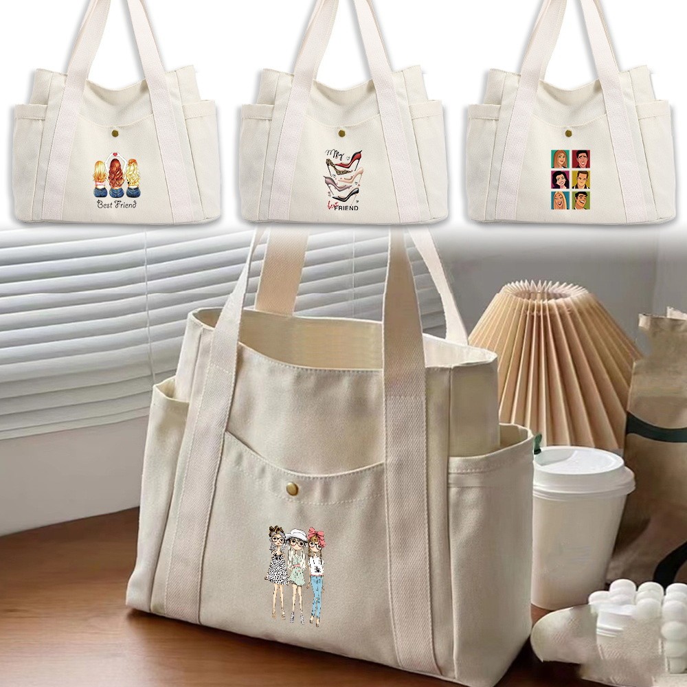 HOT Zipper Bag Canvas Large Shoulder Bag Casual Shoulder Bag Women Gentle Zipper Bag Friends Print S