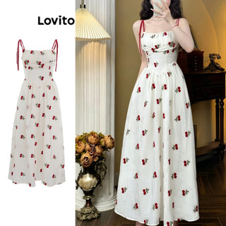 Lovito Boho Váy thường ngày Băng tương phản hoa Cấu trúc xếp ly Váy cho nữ LNE51425