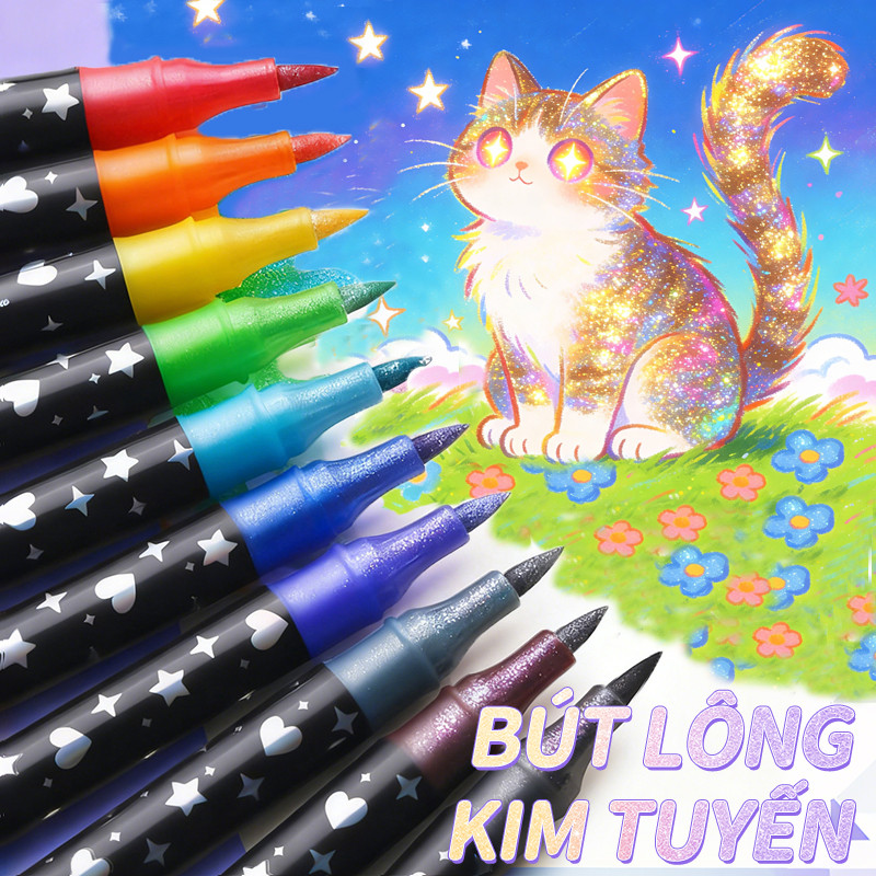 Bút dạ màu acrylic marker 24 màu 2 đầu ngòi nhọn  màu sắc tươi sáng bám tốt trên nhiều bề mặt