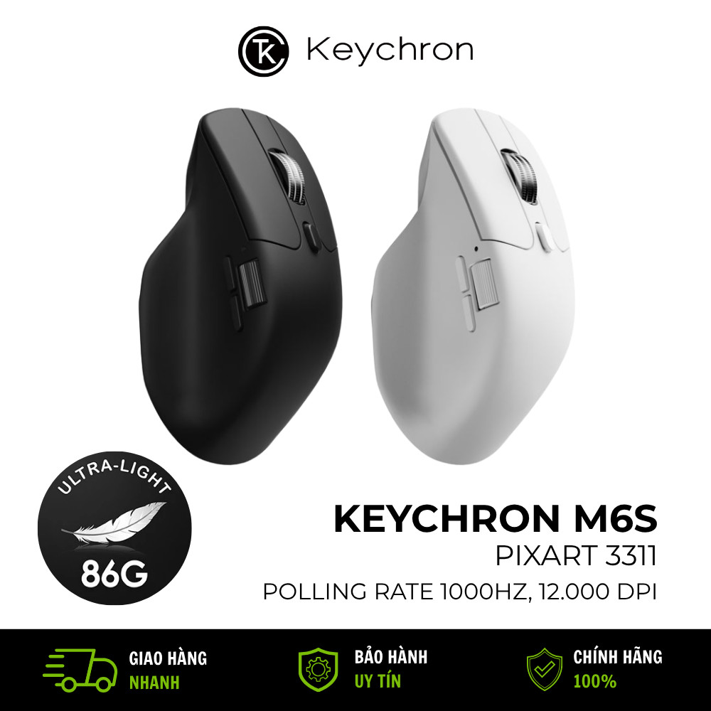 Chuột Không Dây Công Thái Học Keychron M6S Wireless Bluetooth PixArt3311 12000DPI 1000Hz Chính Hãng