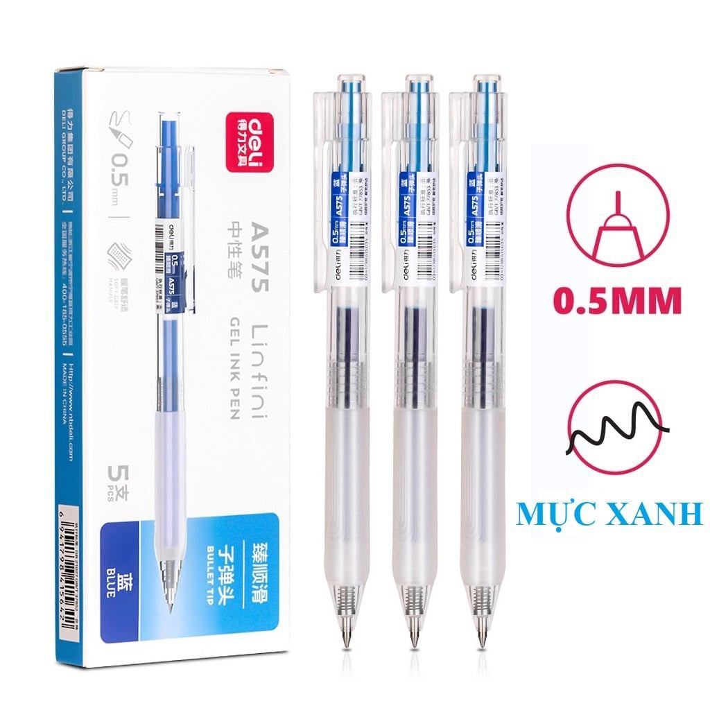 BÚT GEL DELI BẤM SIÊU TRƠN EG575-BL - 0.5MM (MỰC XANH)