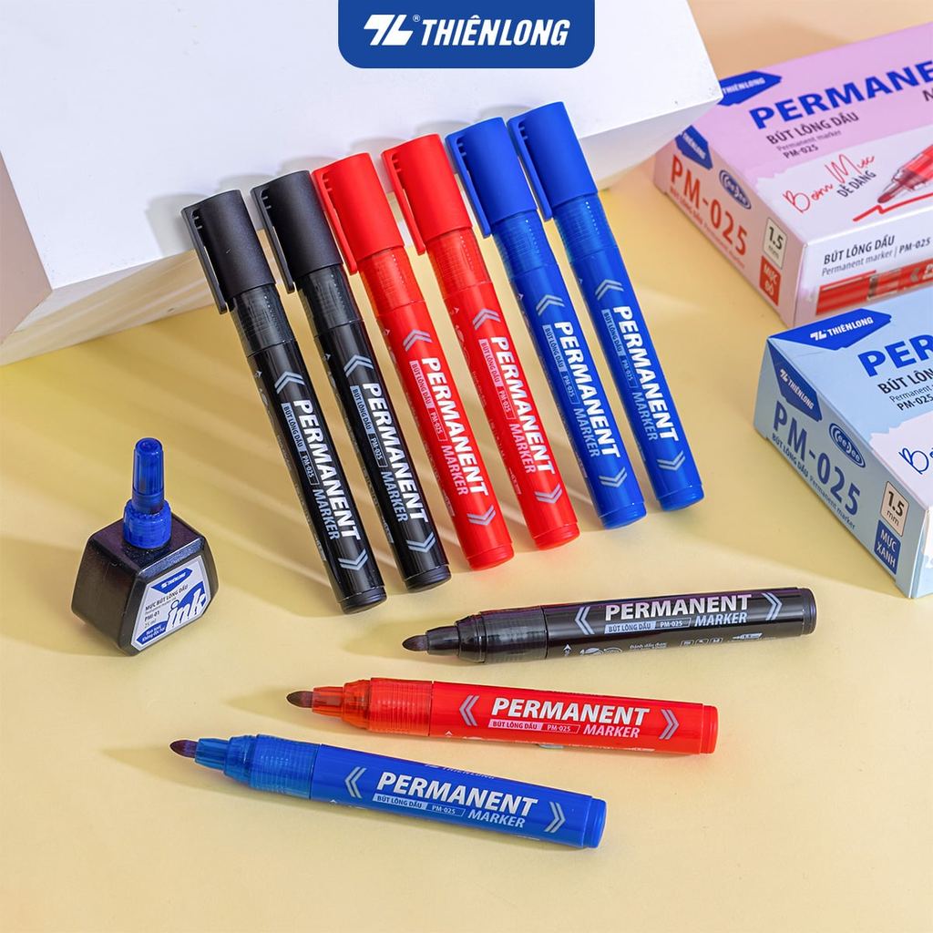 Combo 10 Bút lông dầu - Permanent Marker Thiên Long PM-025 - Bơm mực dễ dàng