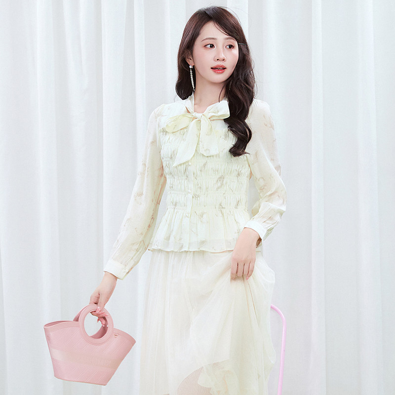 [X Yixige] 9 Charm Olay Store Quần Áo Giảm Giá Nữ Ngọt Ngào Giảm Tuổi Dài Tay Top Micro-Elastic Slim