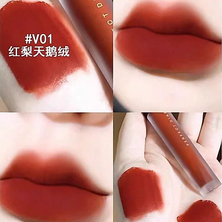 son mezzy son lì không trôi chính hãng Perfect Diary Lip Glaze V01 Retro Red Matte Matte Whiteing V0