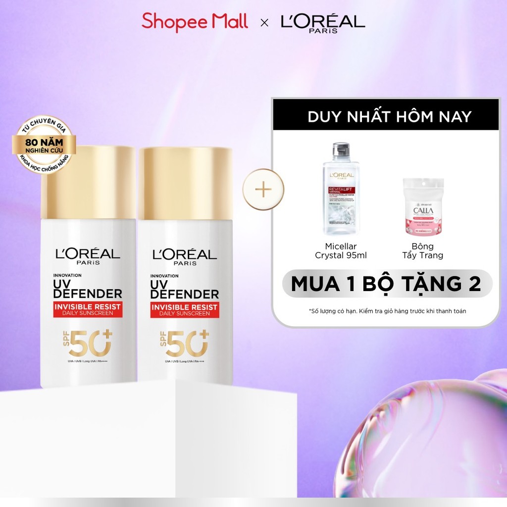 PB- Bộ 2 Sữa Chống Nắng Phổ Rộng Vô Hình Thoáng Da Kháng Mọi Tác Động Invisible Resist SPF 50+ PA++++ L’Oréal Paris 50ml | BigBuy360 - bigbuy360.vn