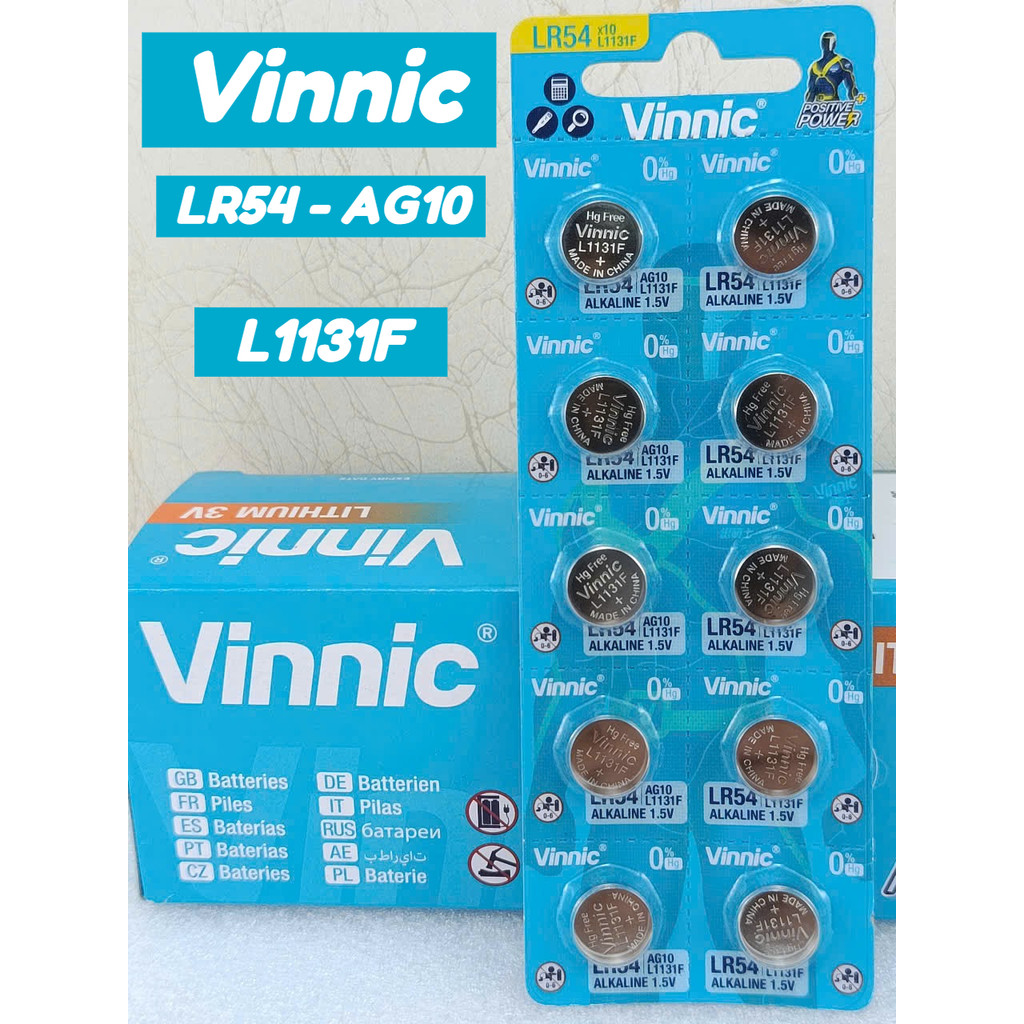 Vỉ pin 10 viên Pin L1131F - AG10 - 1130 - 389A - LR54 Vinnic