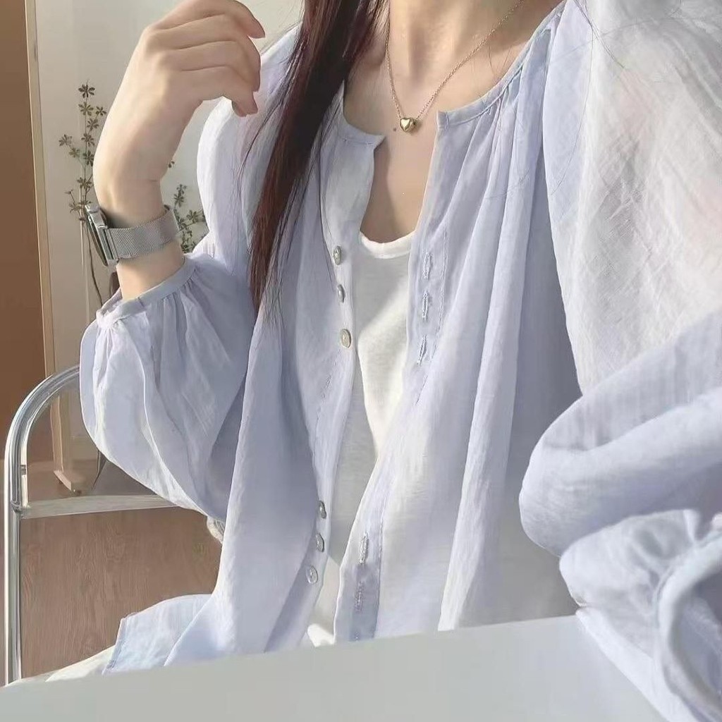2026 Phong Cách Mới Dopamine Đi Làm Mặc Áo Sơ Mi Voan Nữ Lớp Rời Bao Da Thịt Mỏng Hơn Nhìn Chống Nắn