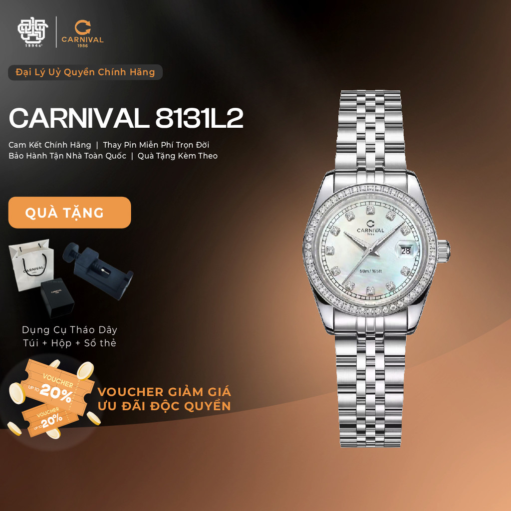 Đồng Hồ Nữ Carnival 8131L2-VT-TK Mặt Xà Cừ Trắng Hàng Chính Hãng 1994s WATCH