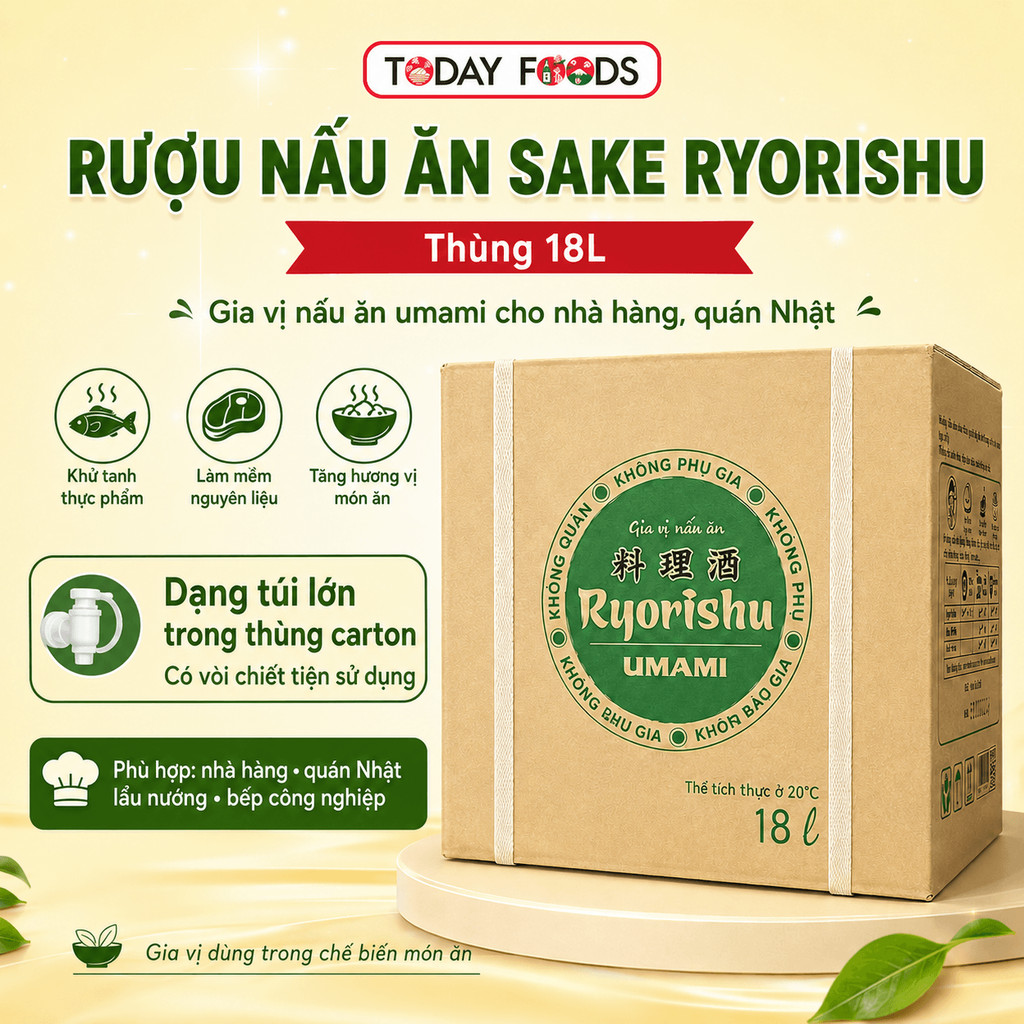 Rượu nấu ăn Sake Ryorishu thùng 18L HSD 24/10/2026 - gia vị nấu ăn umami cho nhà hàng, quán Nhật
