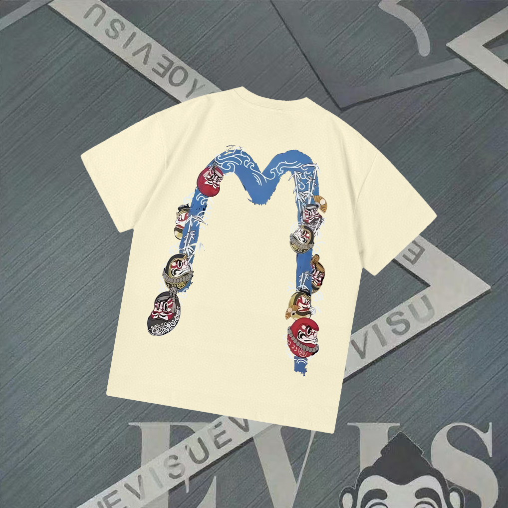 EVISU / Fushen 2026 Đầu Xuân Phong Cách Mới Áo Thun Ngắn Tay Nam Nữ Phong Cách Cặp Đôi Rời Thường Ng