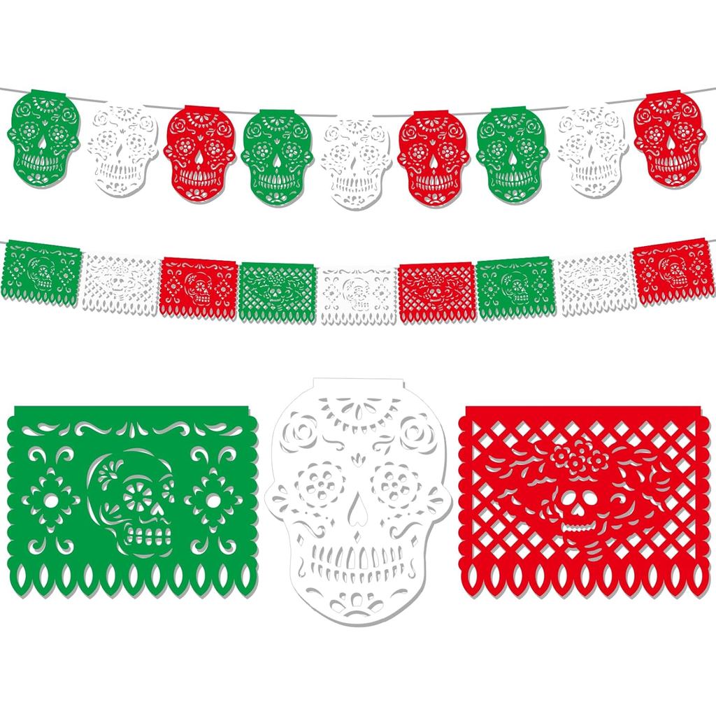 CÁCHAF 2 Chiếc Mexico Fiesta Nhựa Papel Picado Biểu Ngữ, Dia De Los Muertos Papel Picado Biểu Ngữ Ch