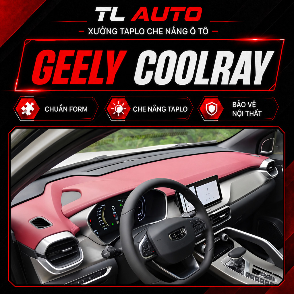 Thảm taplo ô tô GEELY COOLRAY, thảm taplo che nắng da carbon, da vân gỗ, nhung cừu cao cấp, chuẩn fo
