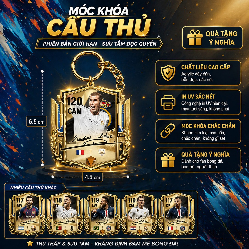 Móc Khóa Chữ Ký FC Mobile Móc Khóa Bóng Đá Thẻ Cầu Thủ Messi, Ronaldo, Neymar phiên bản chữ ký
