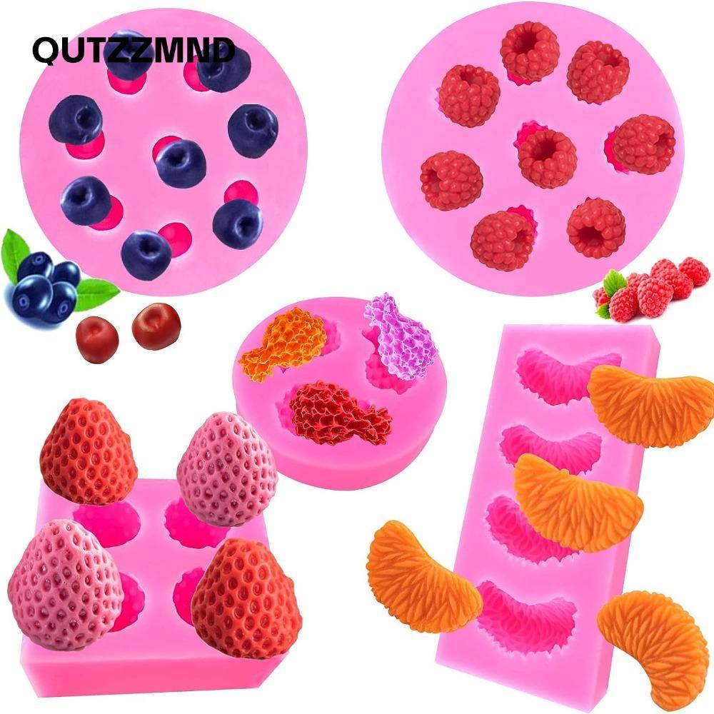 QUTZZMND 5 Miếng Khuôn Hình Trái Cây, Khuôn Silicon Mâm Mâm Mâm Mâm Mâm xôi Cam, Thủ Công Dâu Dứa Bl