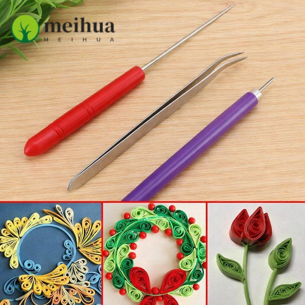 MEIHUA 3 Dụng Cụ Giấy Quilling, Khuỷu Tay Nhíp Có Rãnh Bút DIY Quilling Tool, Bộ Dụng Cụ Quilling Th