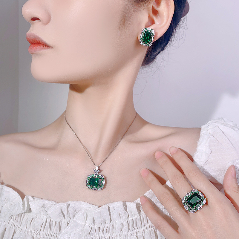 IIG6 2026 Phong Cách Mới Bộ Trang Sức Trang Sức Vòng Cổ Nhẫn Bông Tai Nhiều Màu Sắc Đá Quý Thanh Lịc