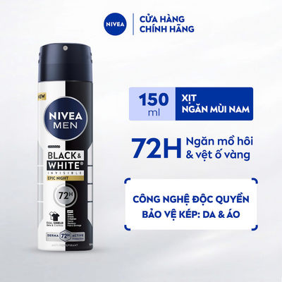 Xịt Ngăn Mùi NIVEA MEN Black & White Invisible Epic Night Hương Nước Hoa Phóng Khoáng (150ml) - 98957