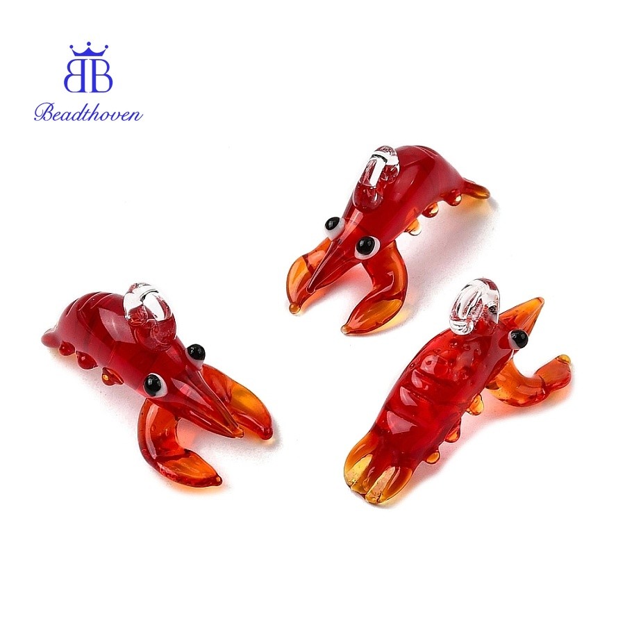 5 Chiếc Handmade Lampwork Mặt Dây Tôm Hùm Đỏ 25-34x14-18x15-17mm Lỗ: 2-4mm