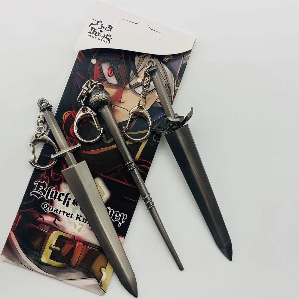 New Product~Anime Peripheral Black Magic Clover Keychain Knife Clip Five-leaf clover sword model toy