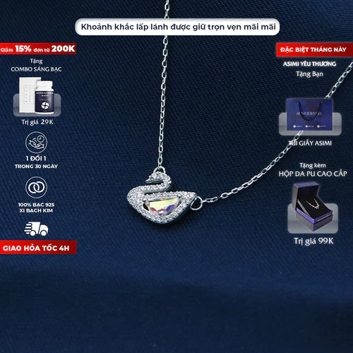 Dây chuyền bạc nữ S925 Thiên Nga Swarovski Asimi DC37