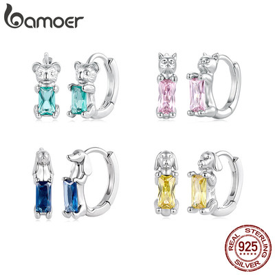 Bamoer Bạc 925 Bông Tai Màu Zircon Động Vật Trang Sức Thời Trang Cho Nữ Quà Tặng