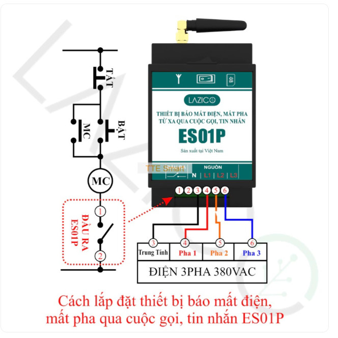 ES01P- Thiết bị báo mất điện, mất pha từ xa qua tin nhắn, cuộc gọi LAZICO