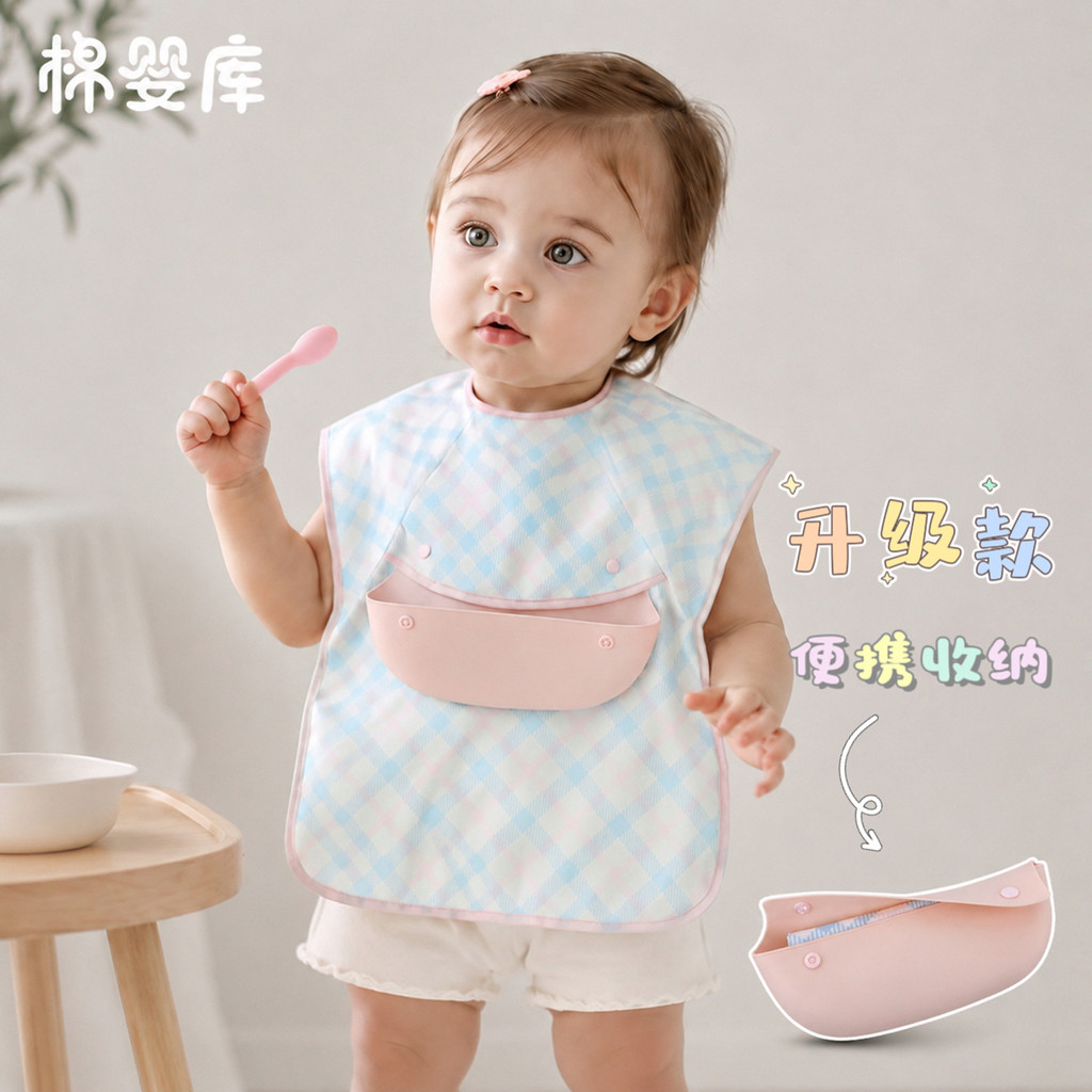 Baby Eating Bib Newborn Baby Storage Waterproof Eating Bib Detachable Silicone Rice Bag Overclothes 