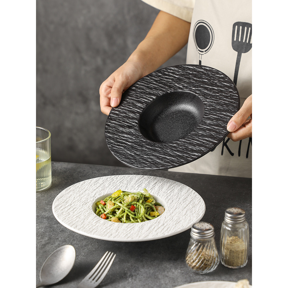 Mũ Rơm Đĩa Đá Gốm Sứ Đĩa Sâu Salad Nhật Bản Phương Tây Đĩa Thực Phẩm Pasta Đĩa Bộ Đồ Ăn Pasta Súp Đĩ