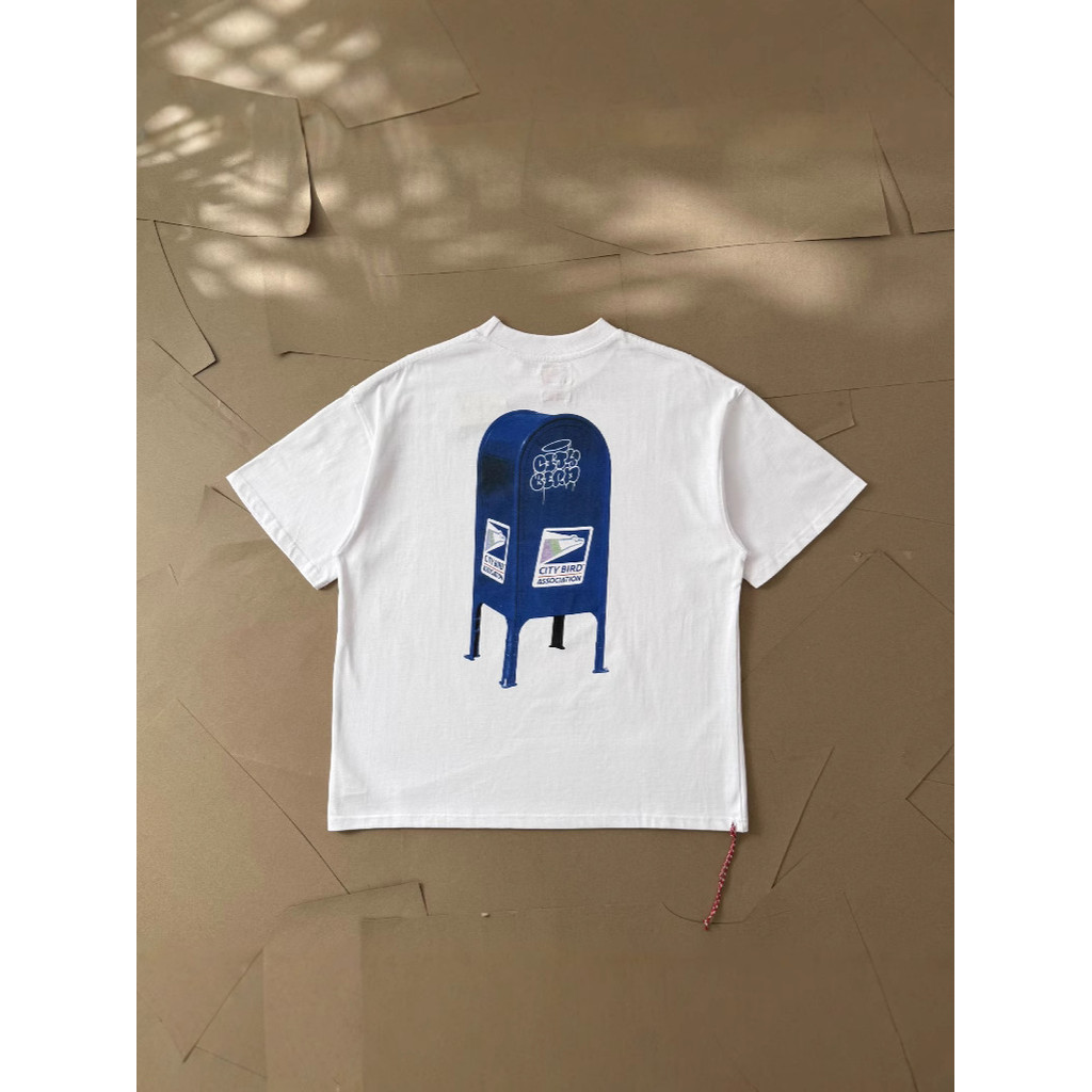 FVOX Beams New blue mailbox design short-sleeve shirt with red string280Pure Cotton T Simple T-shirt