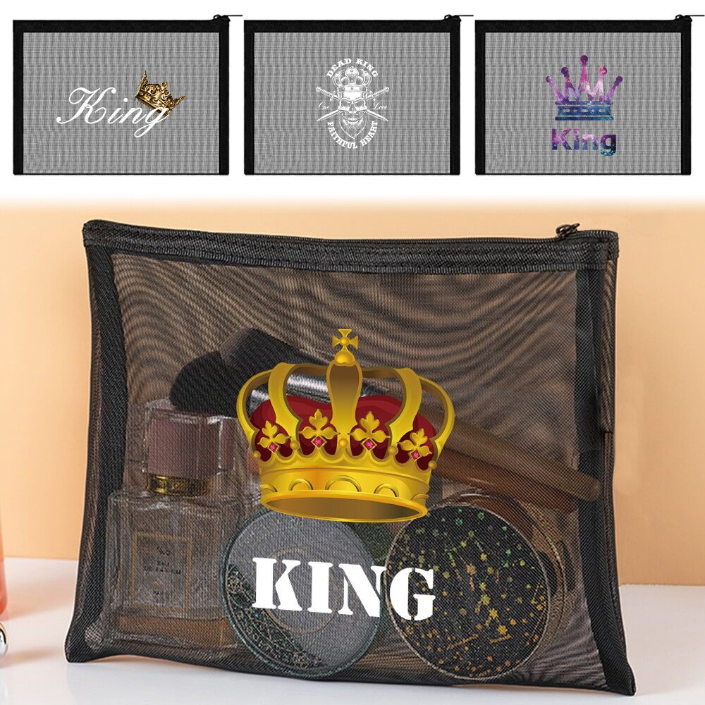 Hot Tas kosmetik Black mesh bag Mesh cosmetic bag Tas perlengkapan mandi cosmetic bag King Pattern