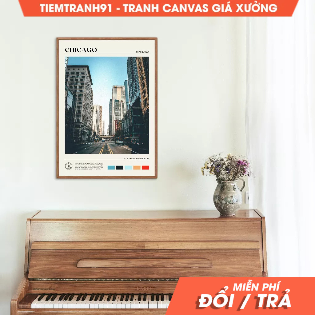 Tranh treo tường, Oil Paint, Chicago Wall Art, Chicago Poster, Chicago Photo, Chicago Wall Decor, Il
