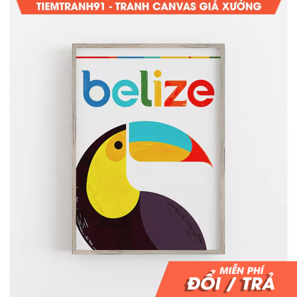 Tranh treo tường, Belize Wall Art, Vintage Wall Art, Belize Travel Poster, Caribbean Art, Toucan, tặ