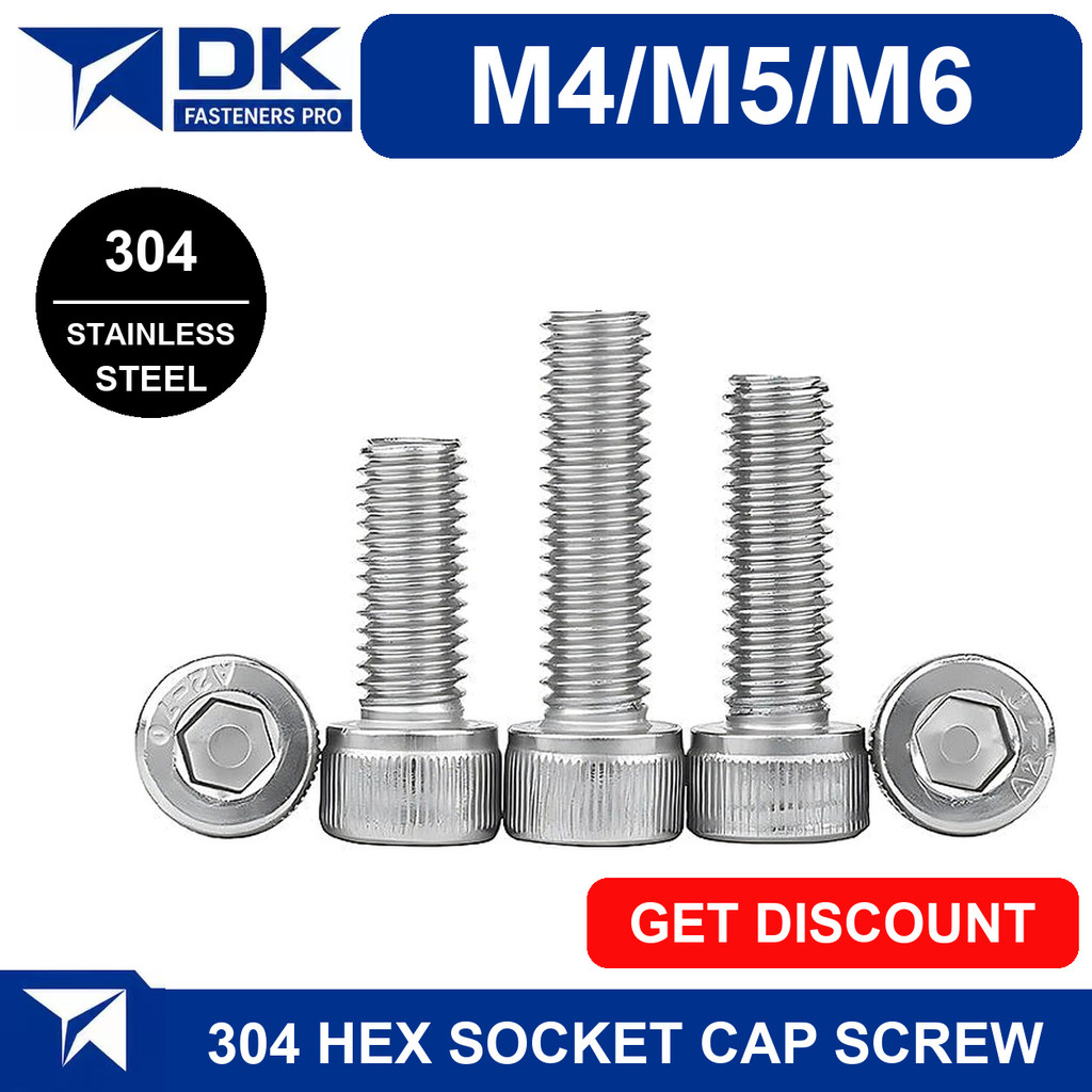 Ốc - Bulong Lục Giác Inox chìm đầu trụ có khía 304/ M4 / M5 / M6 có độ dài 4mm-100mm [BL]